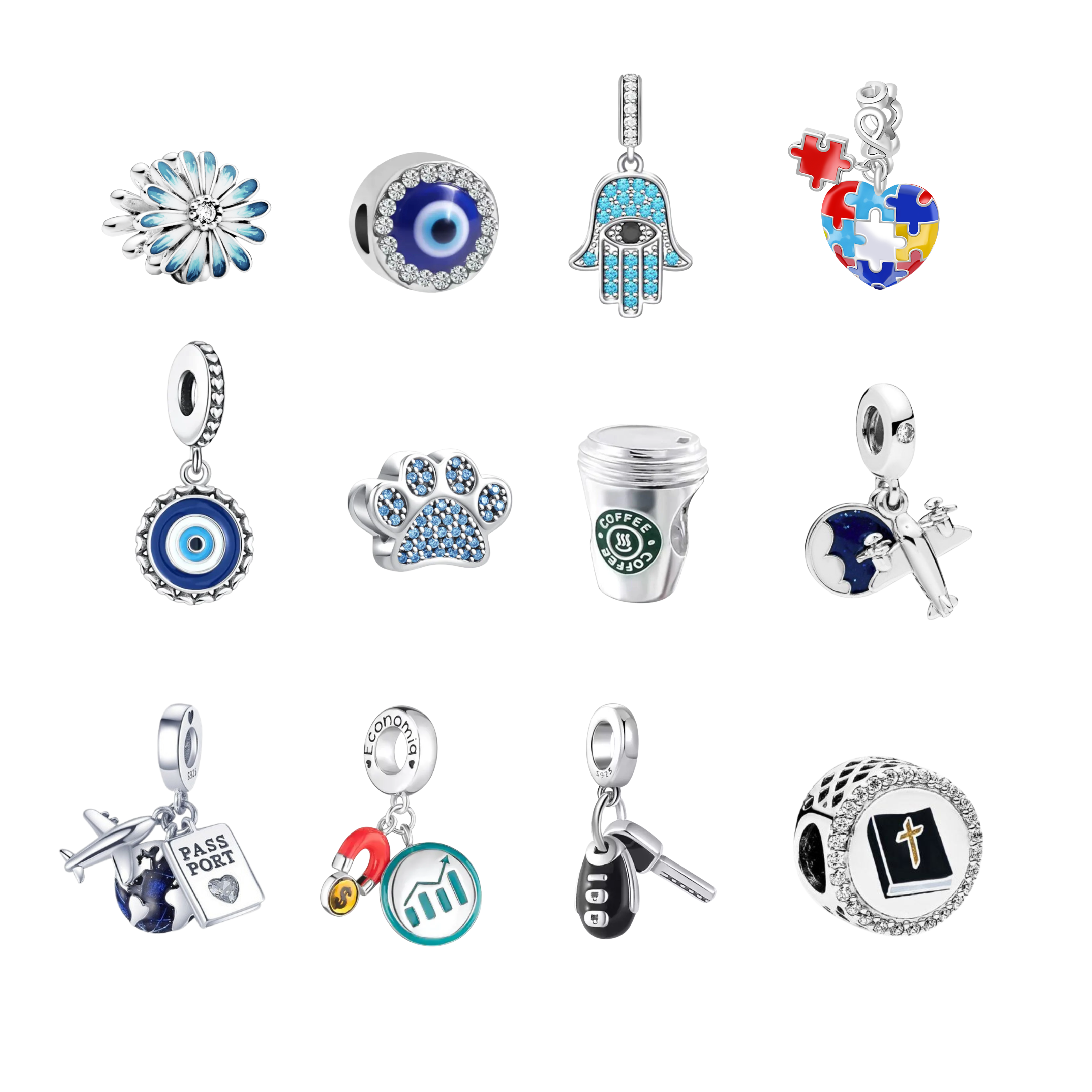 Charm de plata de ley 925 para pulsera: bonitos charms colgantes de corazón, mariposa, arcoíris y manzana, regalo para mujer.