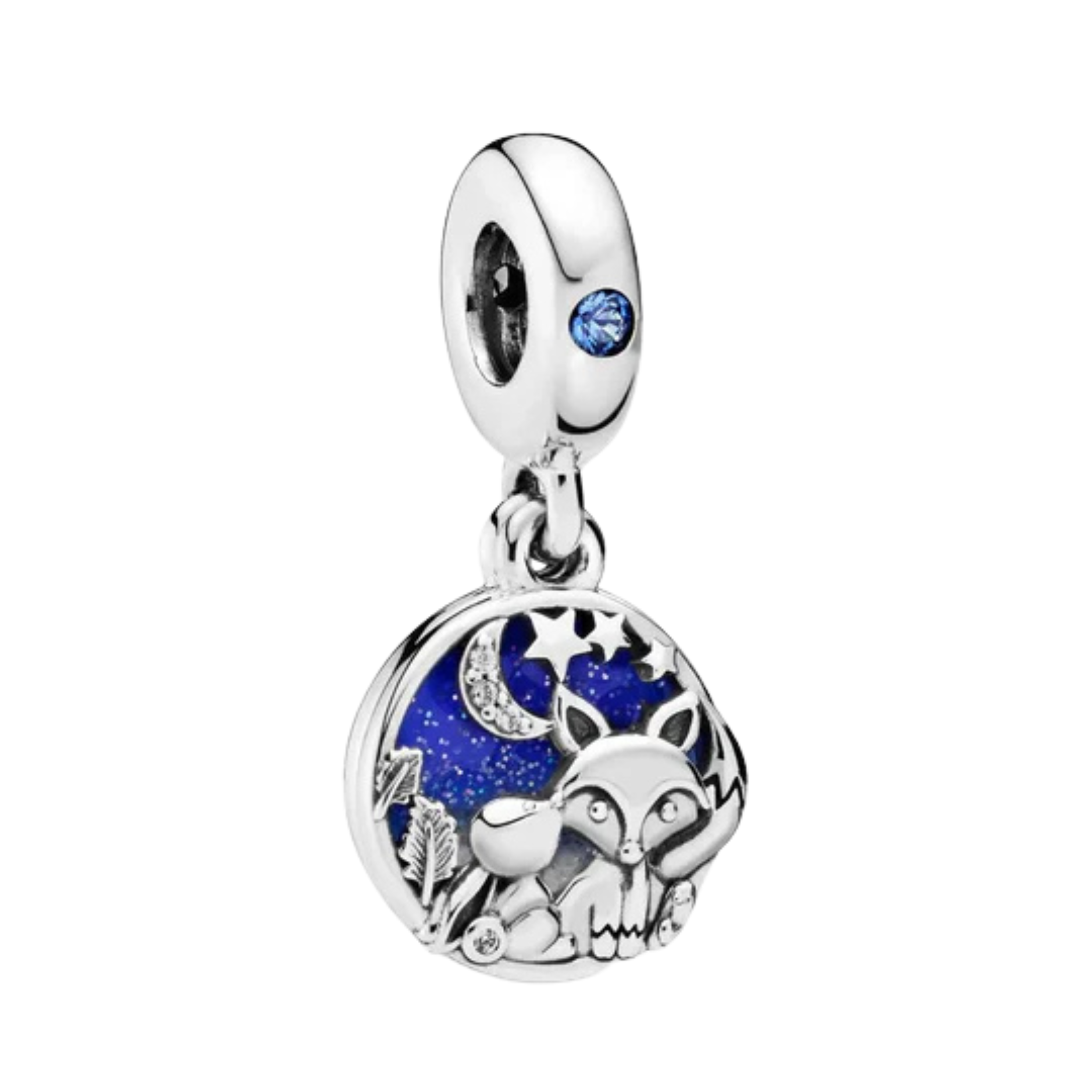 Night Fox Charm | Blue Galaxy Fox Dangle Charm | Cute Animal & Moon Star Jewelry Gift