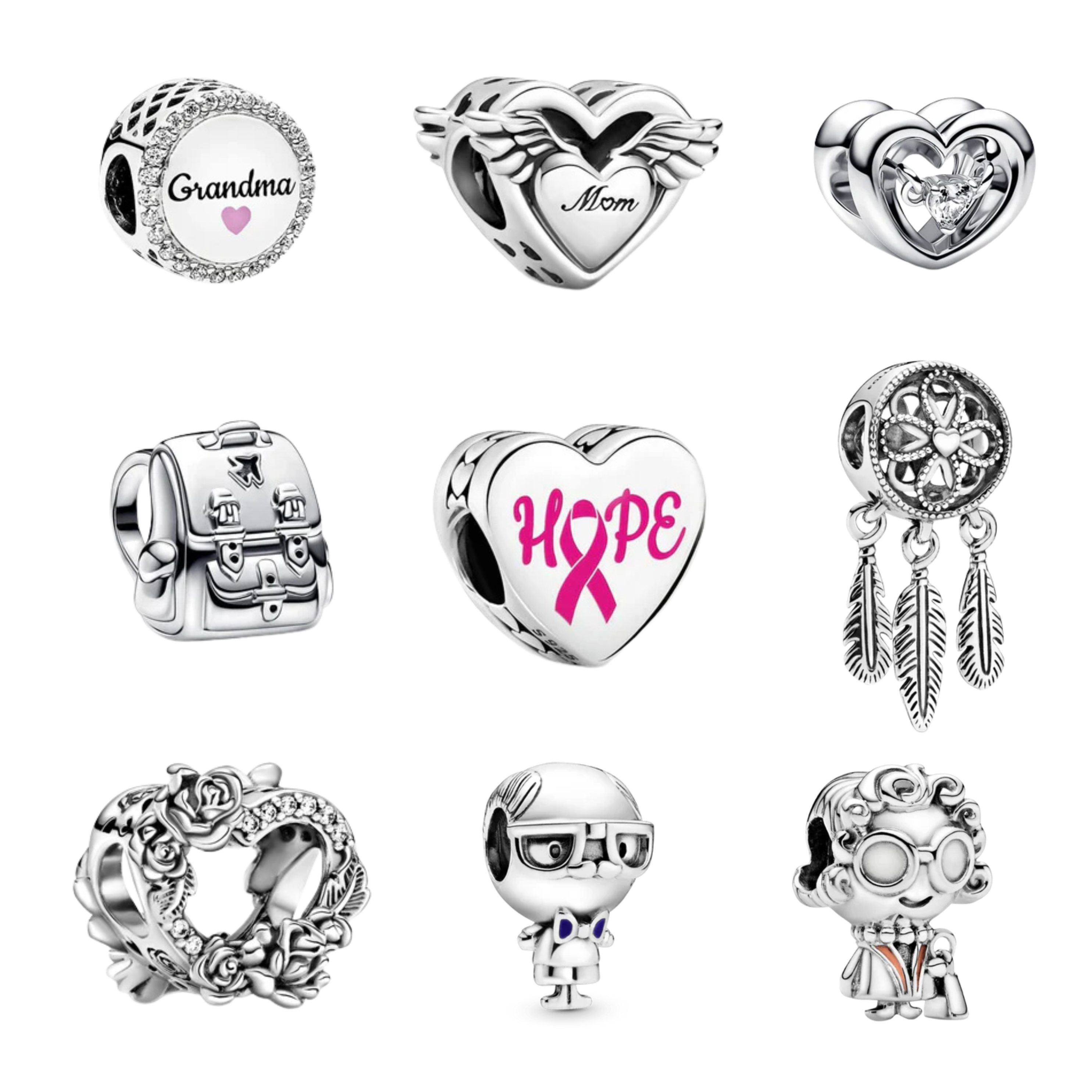 Abalorios de dijes de amor familiar para pulsera | Dijes de corazón para mamá, abuela y esperanza | Joyería de regalo significativo