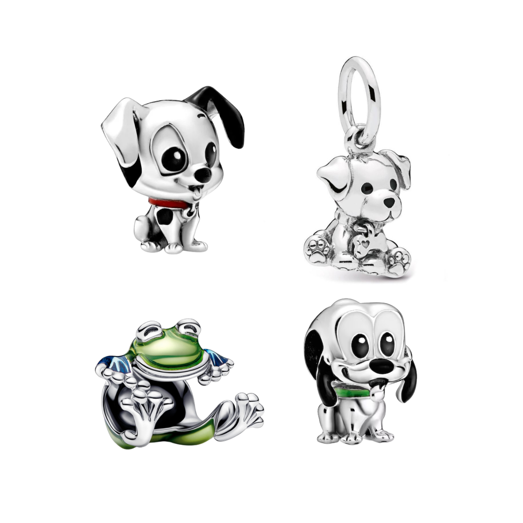 Abalorios de Plata de Ley 925 Perros y animales – Cuentas colgantes de cachorro y rana adorables para pulseras