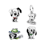 Abalorios de Plata de Ley 925 Perros y animales – Cuentas colgantes de cachorro y rana adorables para pulseras