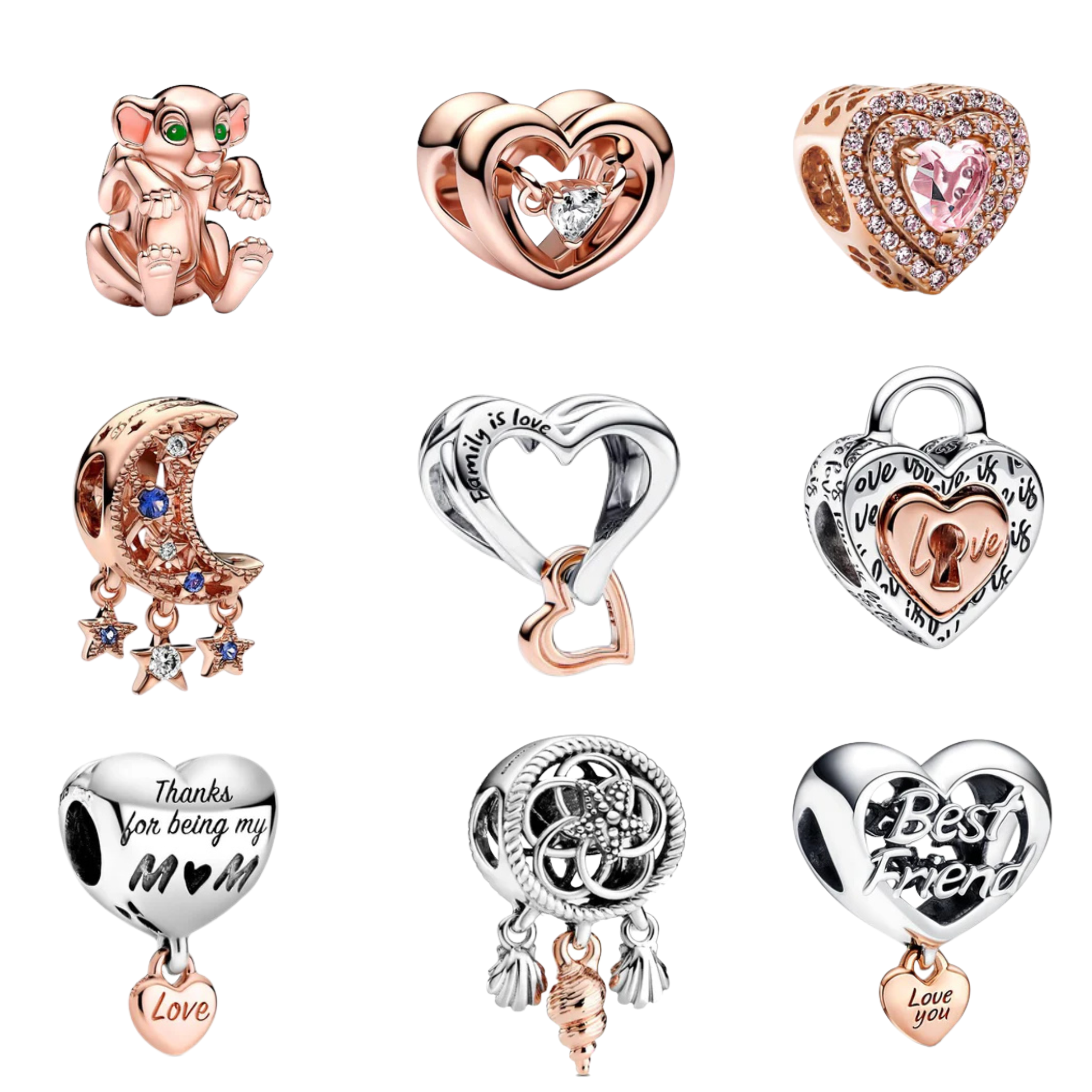 Love & Family Charm Beads for Bracelet | Mom, Best Friend, Heart & Rose Gold Charms | Gift for Women