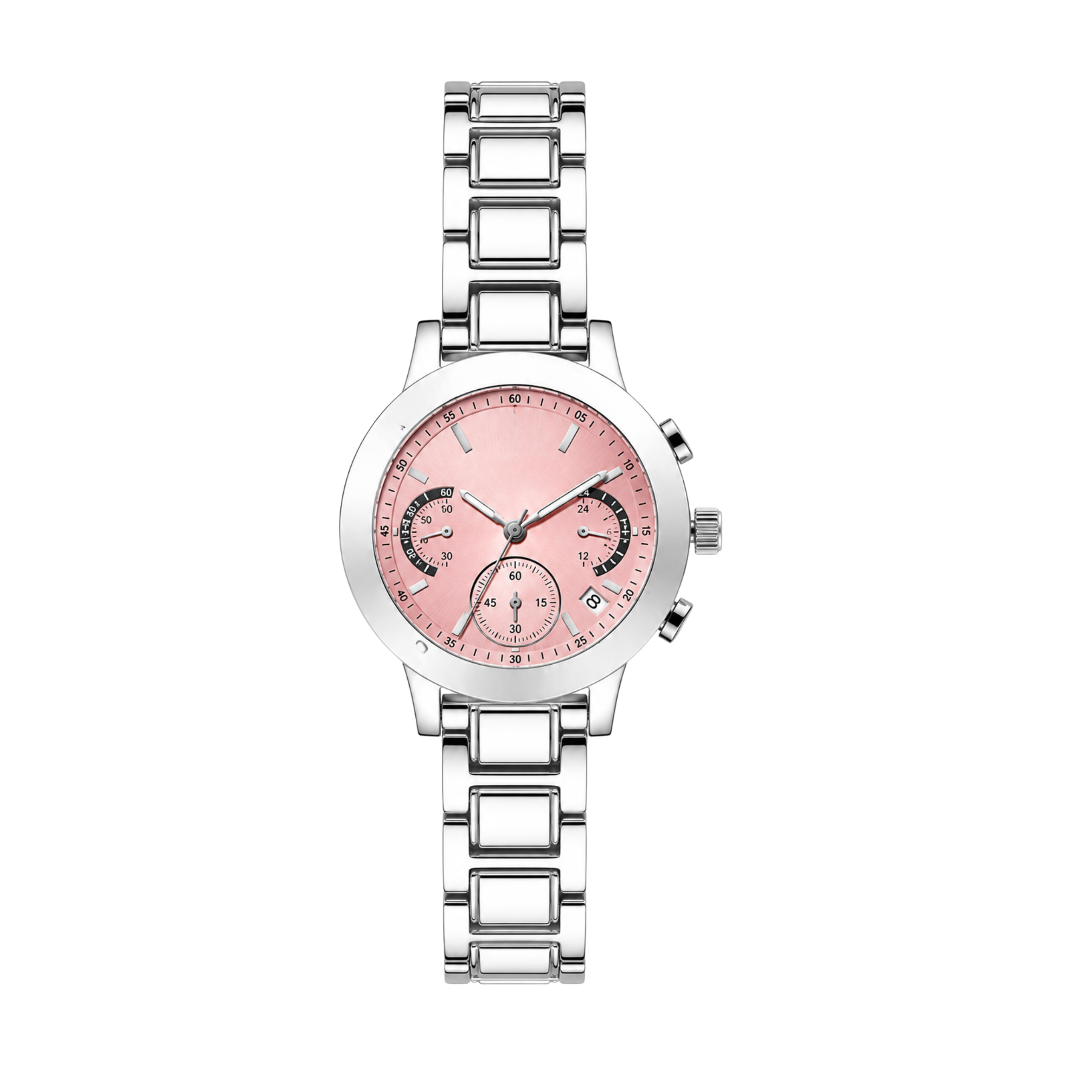 Women’s Silver Watches Set – Elegant Stainless Steel Bracelet Watches, Pink Black & Silver Dial Fashion Wristwatch