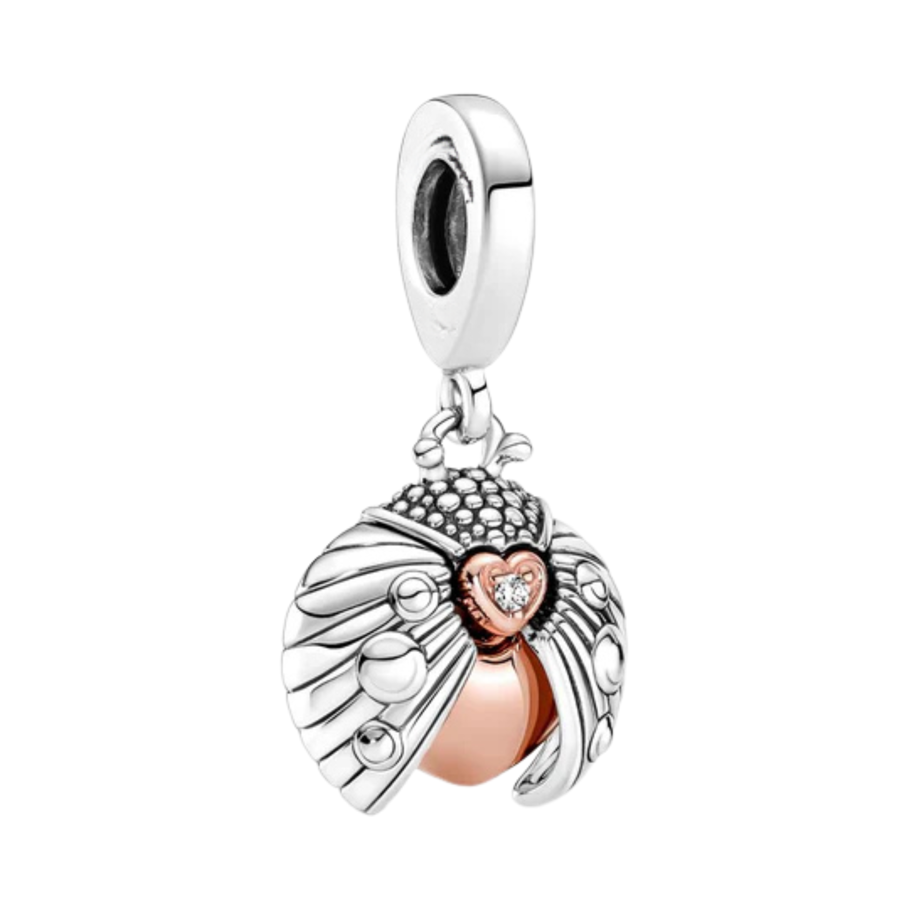 Charm de corazón con alas de ángel para pulsera | Colgante de amor bicolor con detalle de cristal | Joyería de regalo significativa
