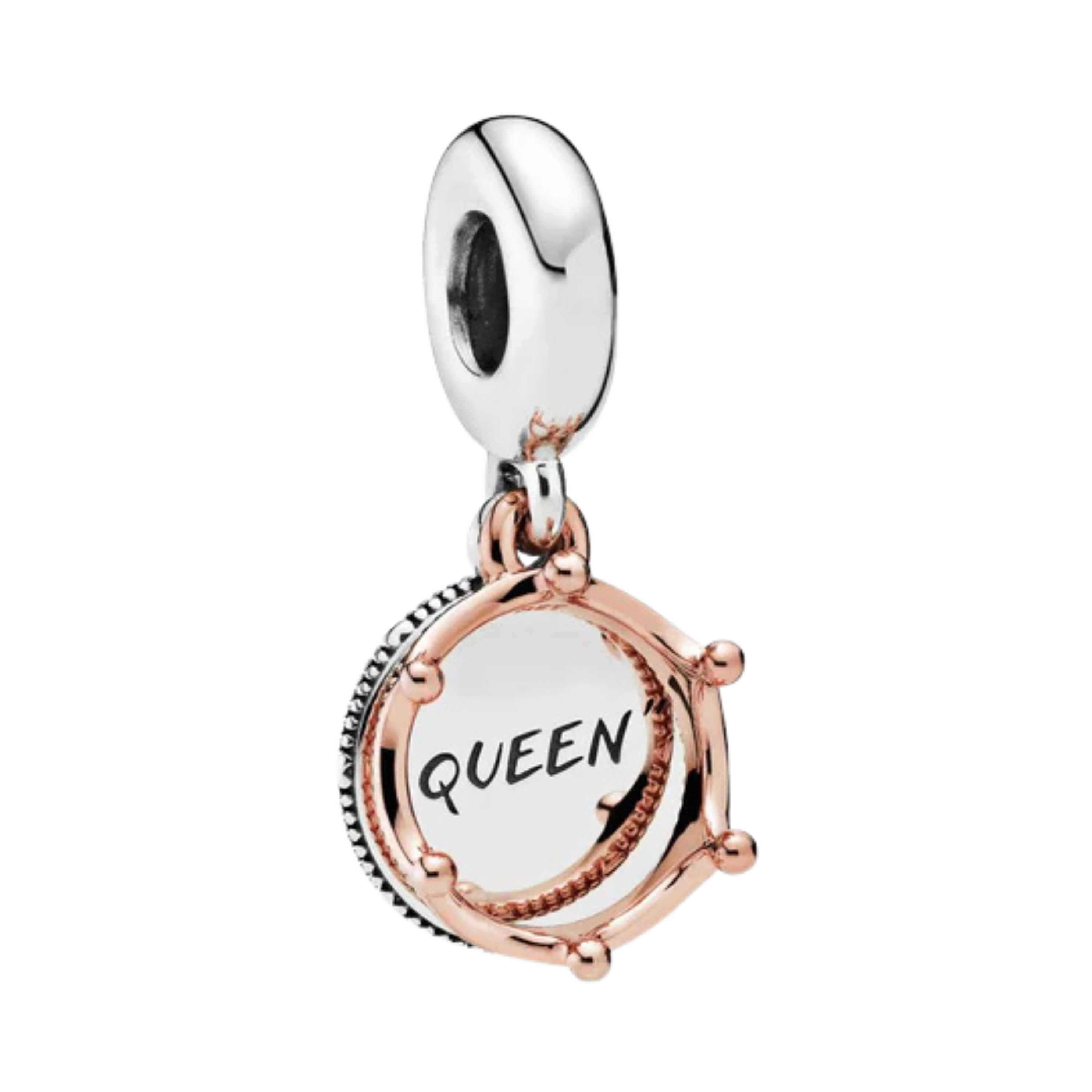 Queen Charm for Bracelet | Two-Tone Rose Gold Circle Pendant | Empowerment Jewelry Gift for Women