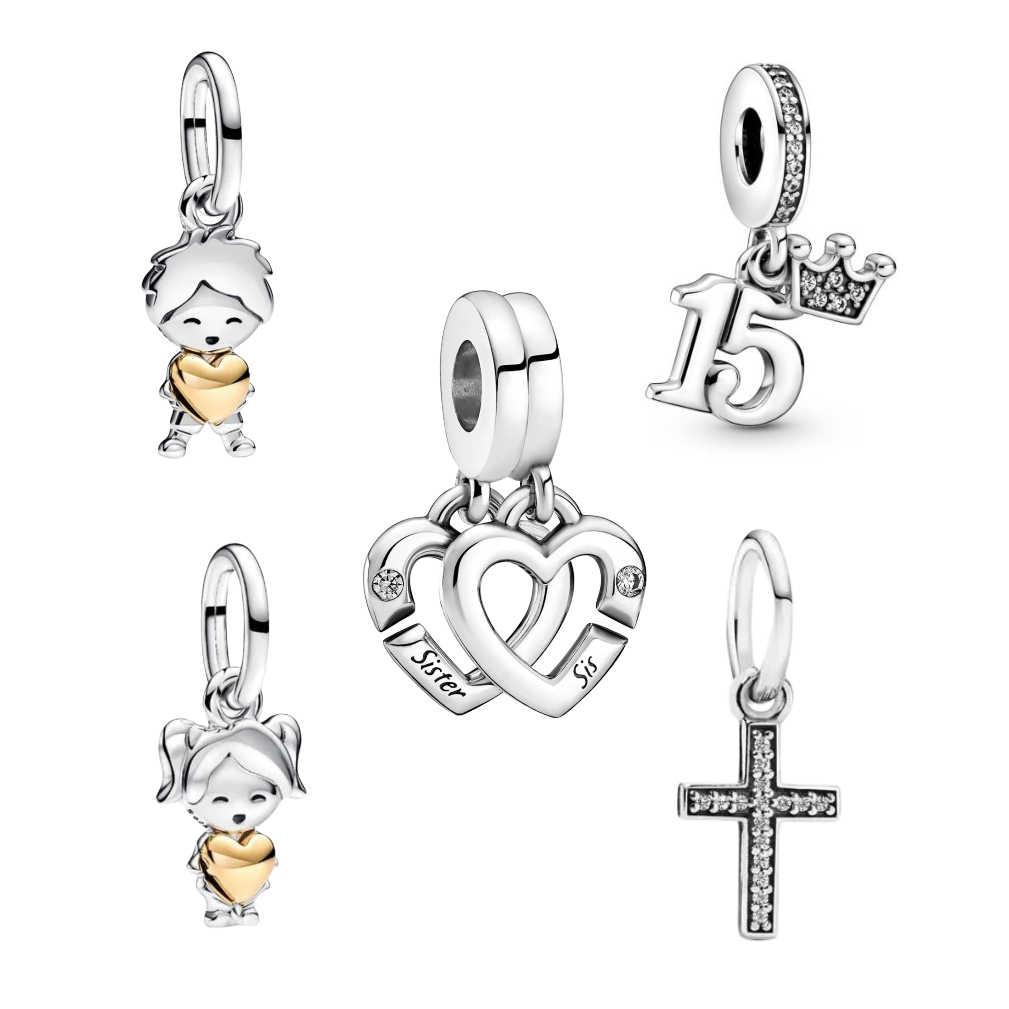 Dijes Colgantes de Plata de Ley 925 – Cuentas de Colgante Lindas con Temas Familiares, Amor y Simbólicos para Pulseras