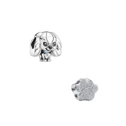Cute Puppy & Paw Print Charm Set – Sterling Silver Bead for Charm Bracelets