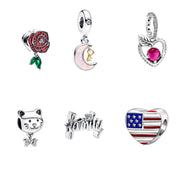 Family & Dreams Charm Collection – Moon, Cherry, Cat, Family & USA Heart Charms for Charm Bracelets
