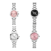 Women’s Silver Watches Set – Elegant Stainless Steel Bracelet Watches, Pink Black & Silver Dial Fashion Wristwatch