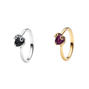 Elegant Heart Stone Ring for Women – Black & Purple Crystal Fashion Ring, Gold & Silver Tone Jewelry