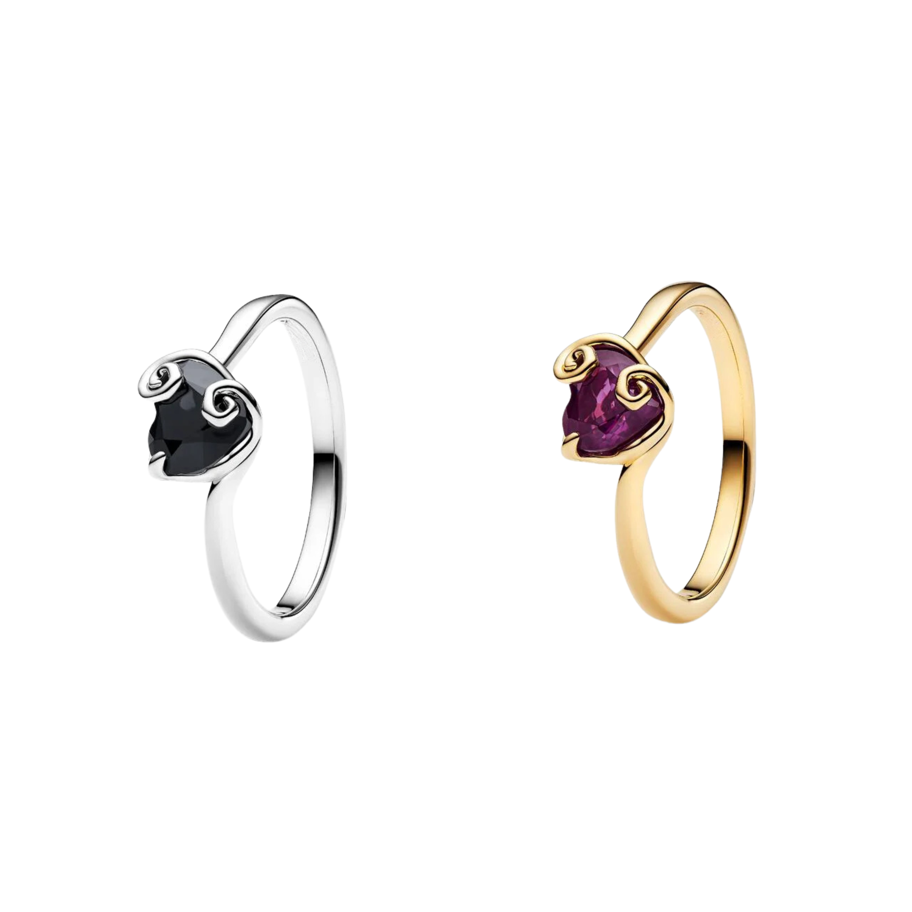 Elegant Heart Stone Ring for Women – Black & Purple Crystal Fashion Ring, Gold & Silver Tone Jewelry