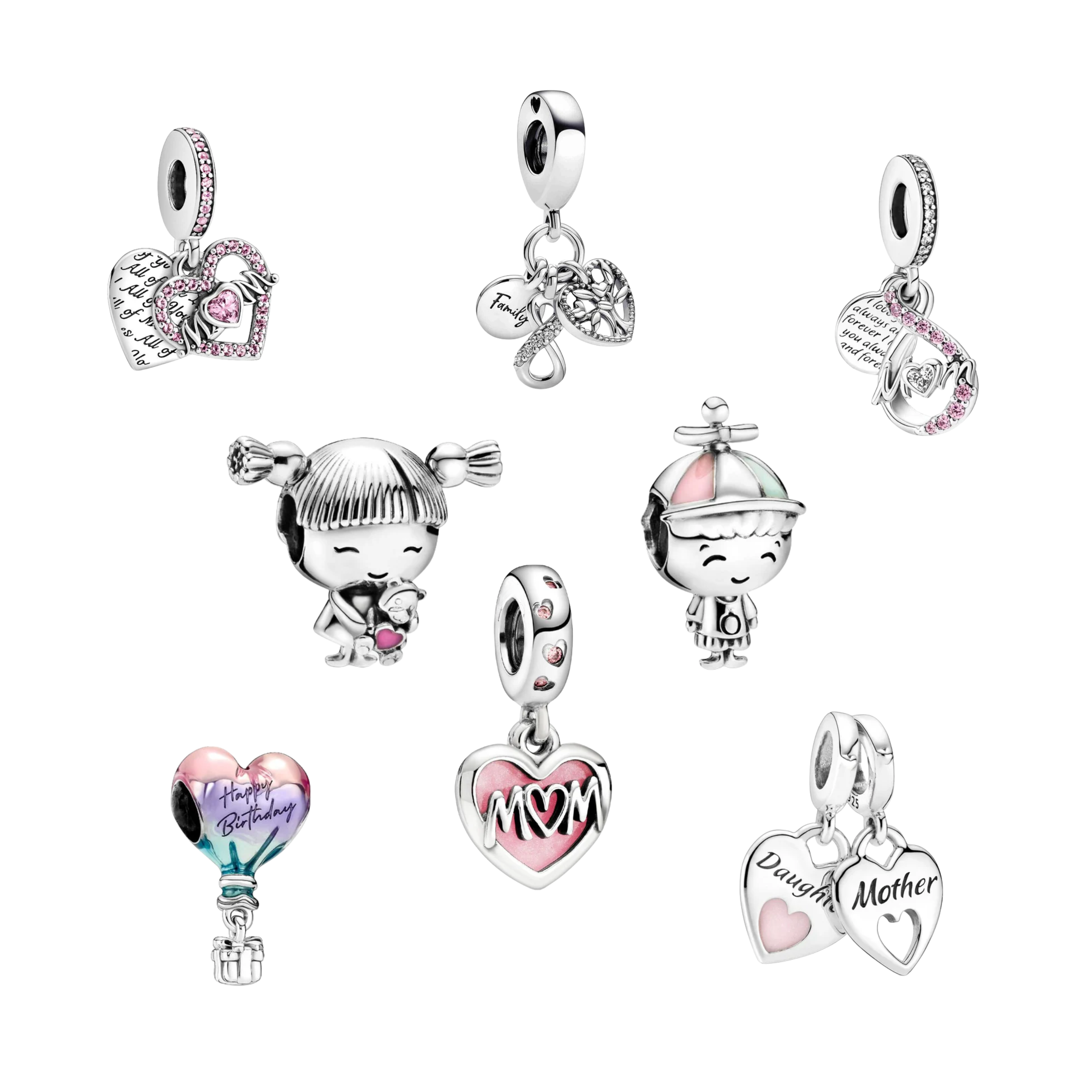 Dijes de madre para niño y niña: cuentas de plata de ley 925 para pulseras