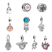 925 Sterling Silver Charm Collection – Heart, Flower, Dreamcatcher, Space & Dangle Charms for Bracelets