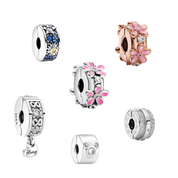 Abalorios con clip de plata de ley 925 – Cuentas espaciadoras elegantes y brillantes con diseños florales y minimalistas