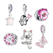 Abalorios de Animales y Mariposas
Plata de Ley 925 Bonitos – Gato, Tortuga, Pingüino y Abalorios de Flores para Pulseras de Charms