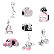 Abalorios de estilo de vida de plata de ley 925 – Cuentas para pulsera de cámara, viaje, compras, coche y belleza